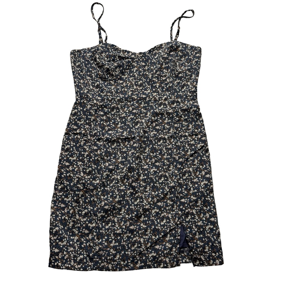 Blush BJ Floral Slip Dress Side Slit Blue Cream Women’s M cottagecore